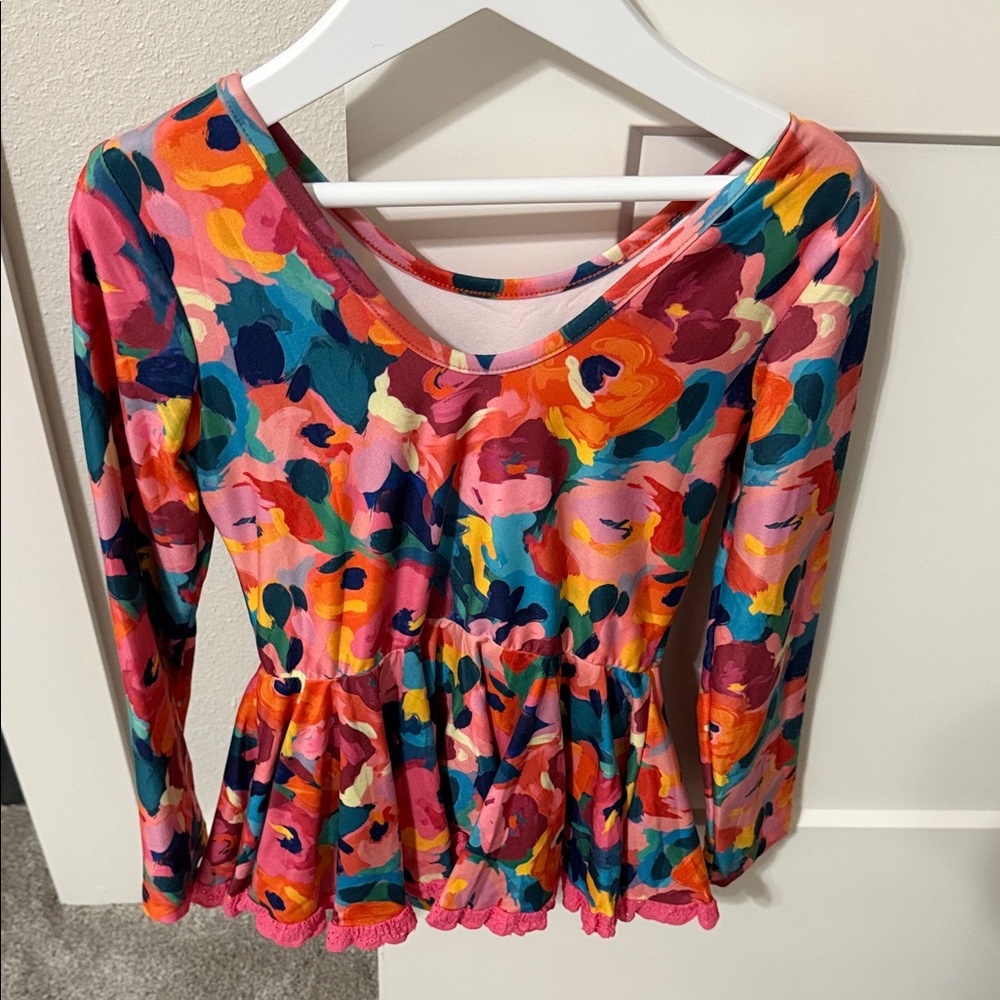 Cheeky Plum Floral Brush Strokes Leotard Size 7Y - Picture 2 of 2